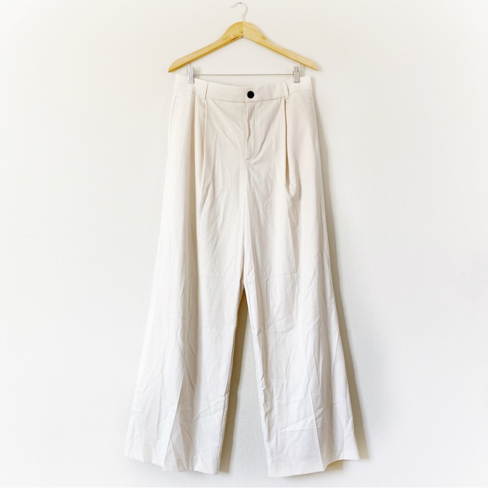 Zara Cream Tan Wide Leg High Waist Full Length Pants Size Large